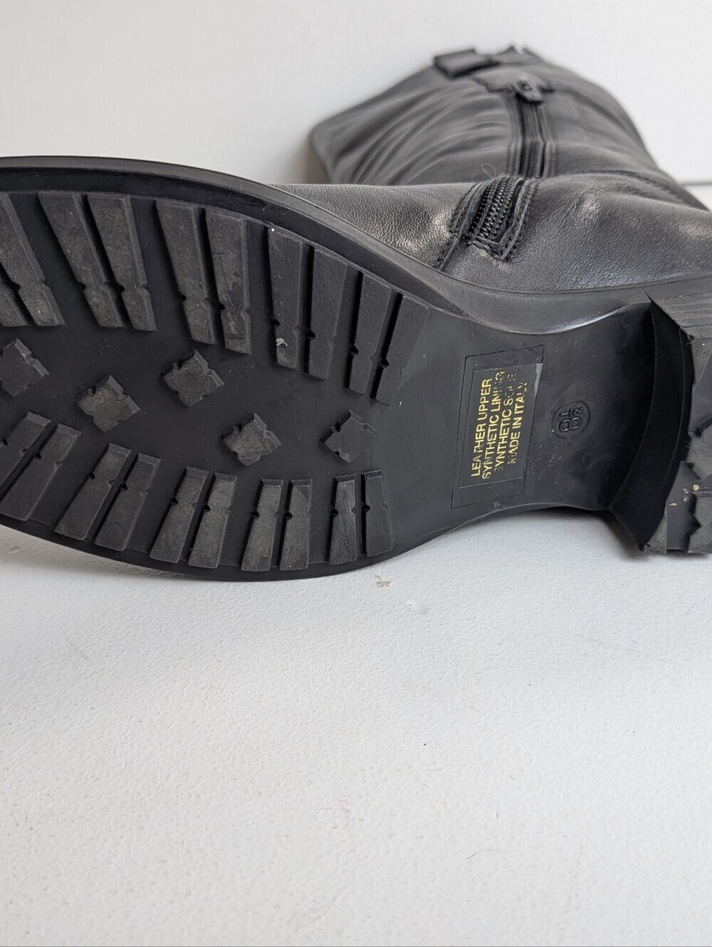 Coach and Four Black Leather Women's Boots Sz 8.5 Block Heel Knee Length Italy - Picture 9 of 16
